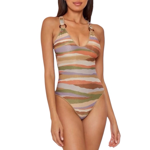 Becca Multi Color Canyon View Londyn Ring Tie Back One-Piece Swimsuit Small - Picture 1 of 7